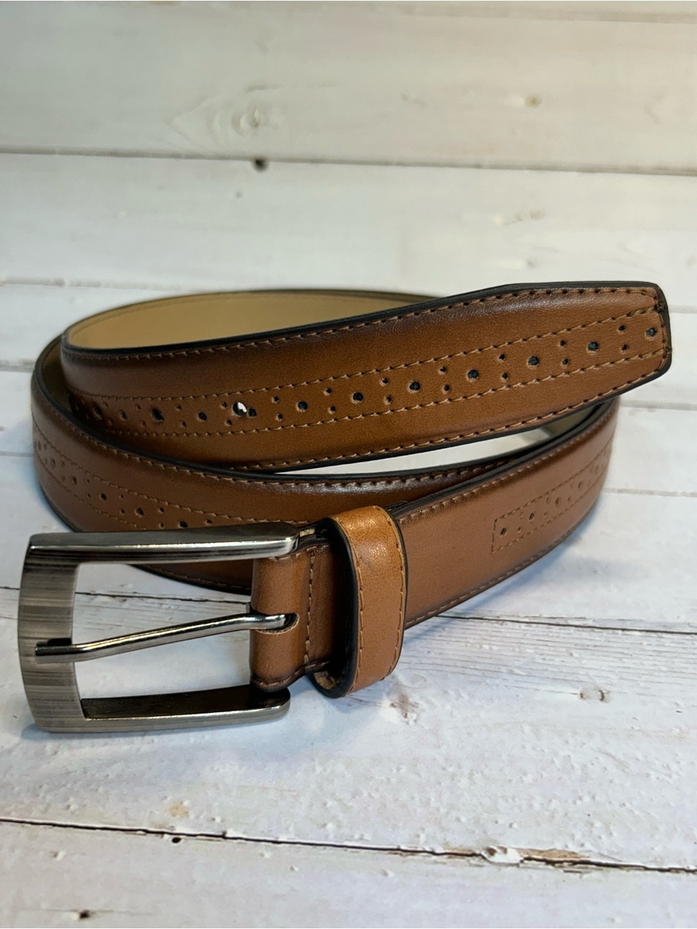 Florsheim Men's Benjamin Leather Dress Belt Center Brogue Detail Cognac Brown 42